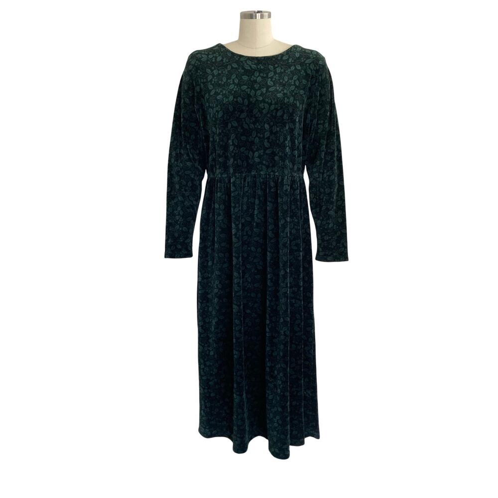 Vintage 90s L.L. Bean Dark Green Velour Holly Berry Dress